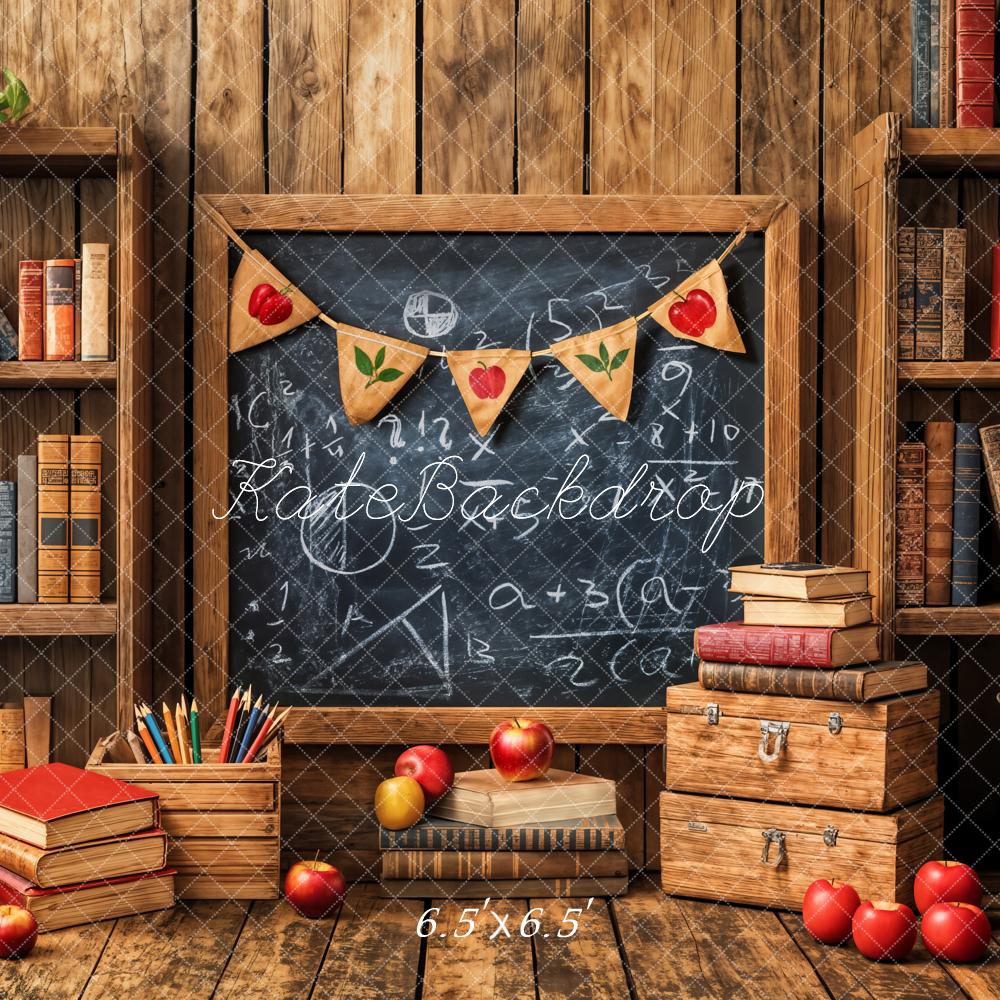 Kate Back to School Blackboard Books Apple Backdrop Designed by Emetselch - Image 4