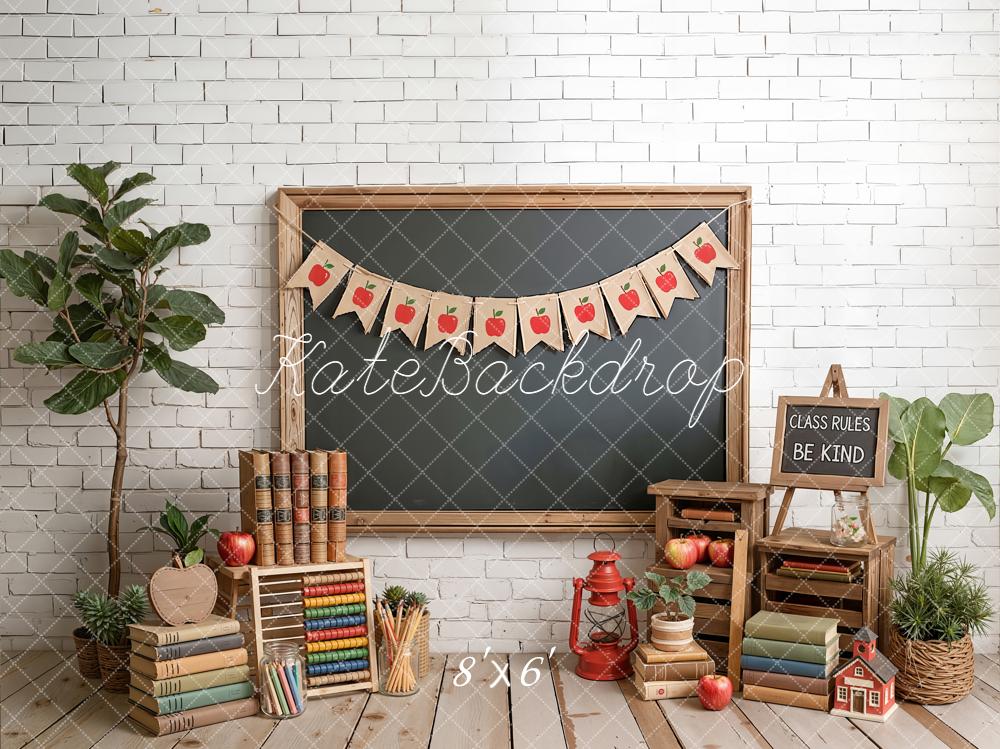 Kate Back To School Blackboard Books Apples Backdrop Designed by Emetselch - Image 3