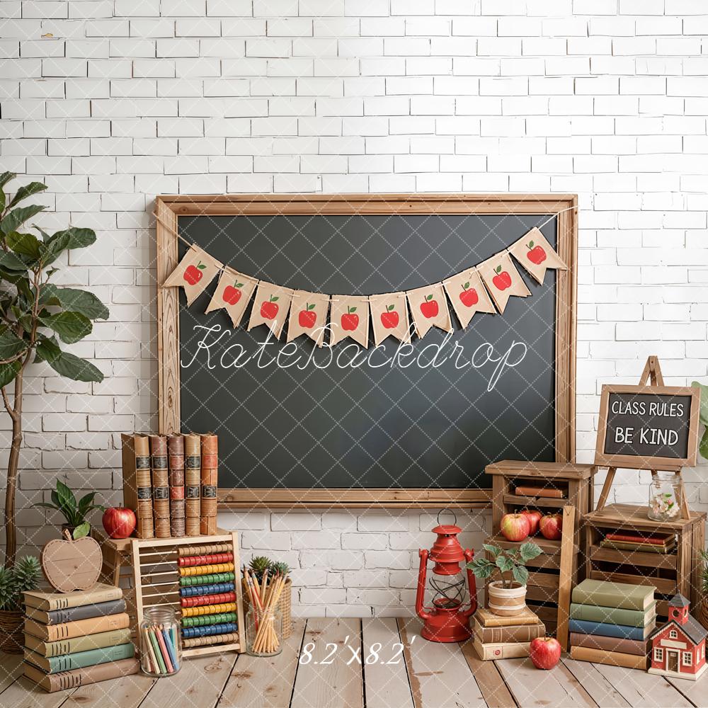 Kate Back To School Blackboard Books Apples Backdrop Designed by Emetselch - Image 5