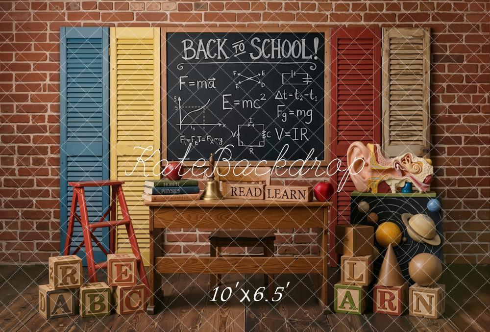 Kate Back To School Blackboard Brick Wall Blocks Fleece Backdrop Designed by Emetselch - Image 2