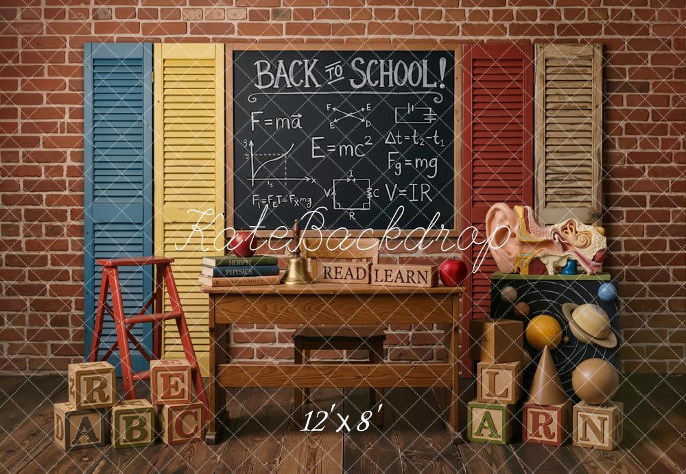 Kate Back To School Blackboard Brick Wall Blocks Fleece Backdrop Designed by Emetselch - Image 4