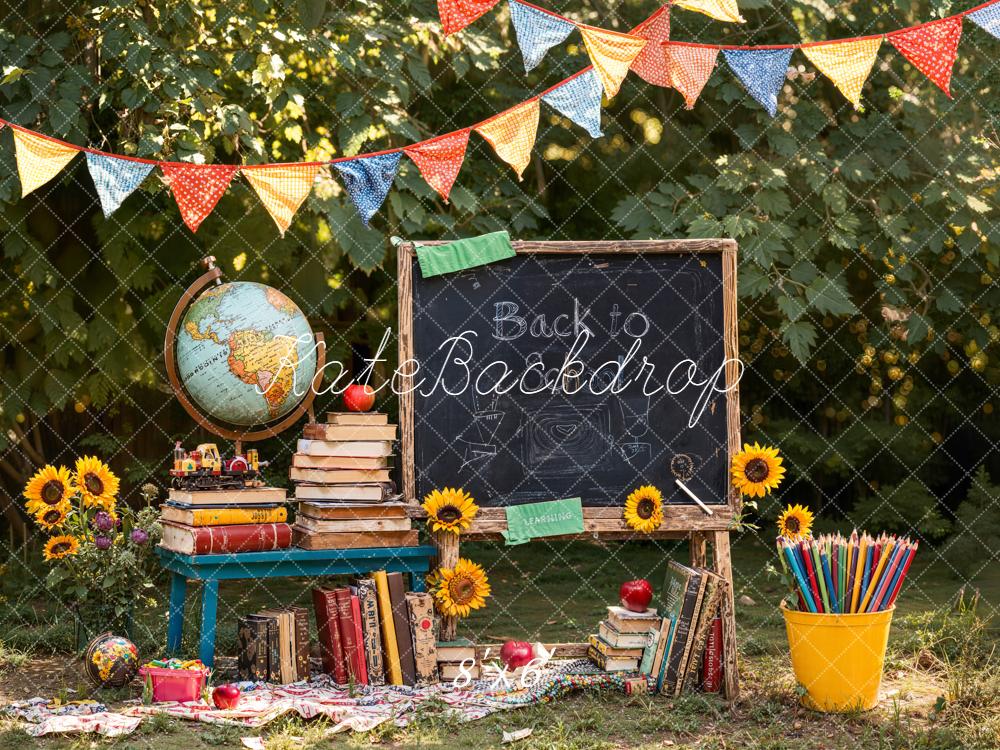 Kate Back To School Blackboard Globe Books Backdrop Designed by Emetselch - Image 3