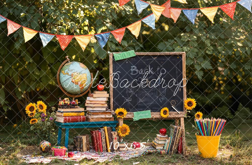 Kate Back To School Blackboard Globe Books Backdrop Designed by Emetselch - Image 4