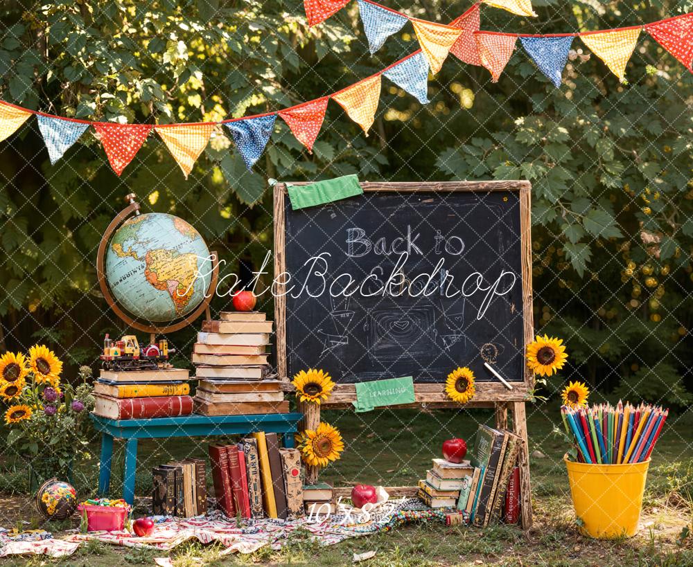 Kate Back To School Blackboard Globe Books Backdrop Designed by Emetselch - Image 6