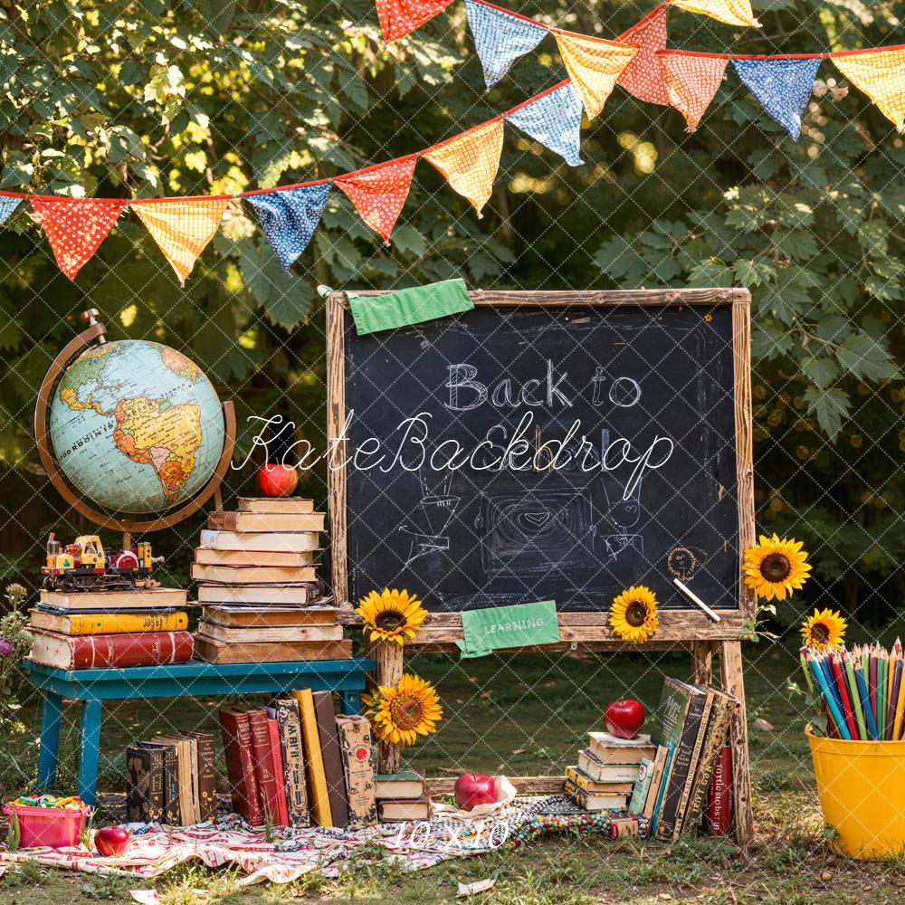 Kate Back To School Blackboard Globe Books Backdrop Designed by Emetselch - Image 7