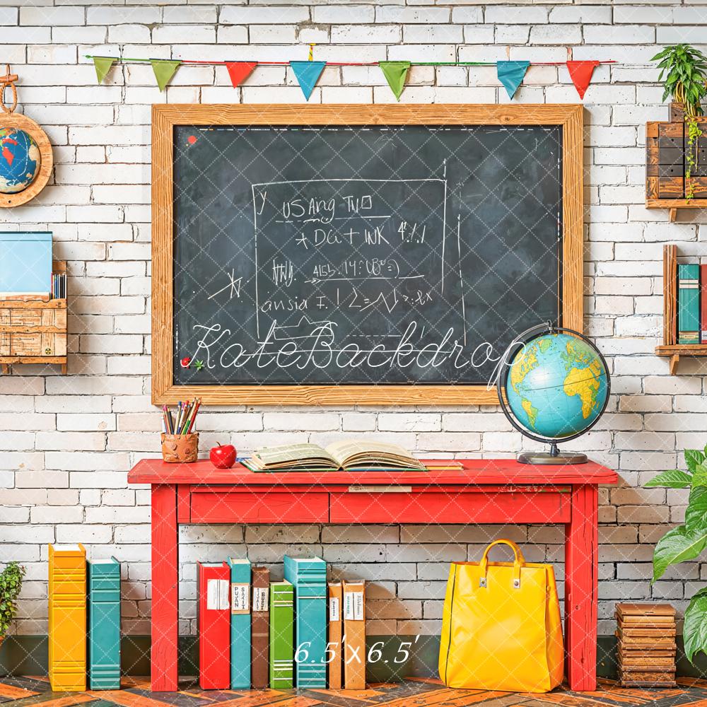 Kate Back To School Blackboard Globe Books Backdrop Designed by Emetselch - Image 2