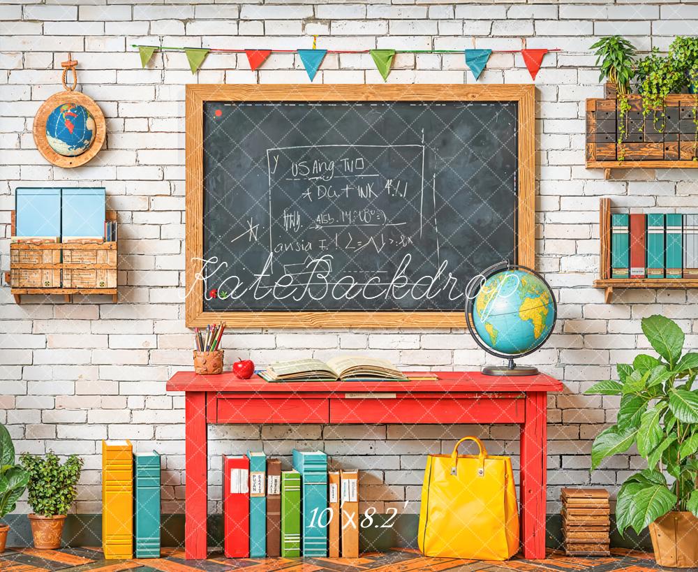 Kate Back To School Blackboard Globe Books Backdrop Designed by Emetselch - Image 6