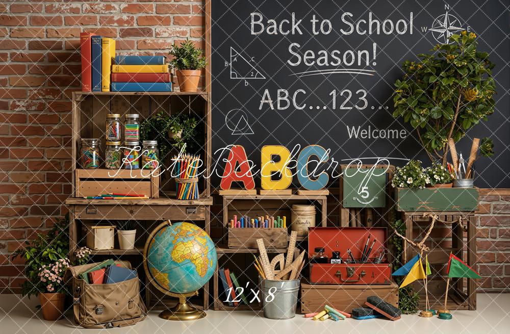 Kate Back To School Blackboard Globe Crates Fleece Backdrop Designed by Emetselch - Image 4