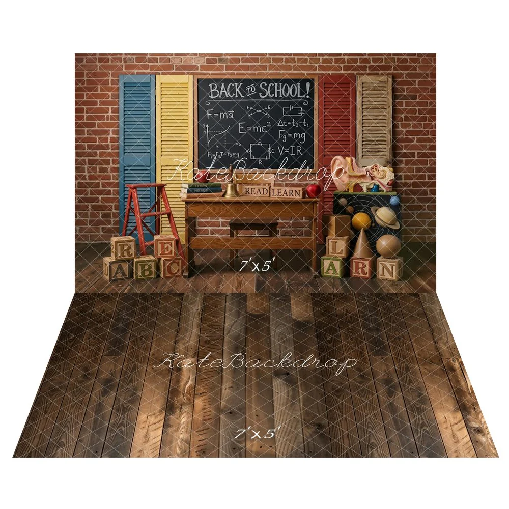 Kate Back To School Blackboard Science Backdrop+Wood Texture Brown Floor Backdrop - Image 2