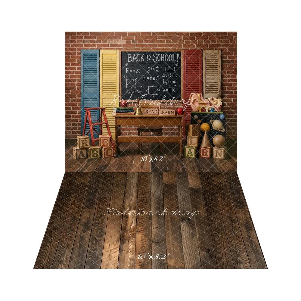 Kate Back To School Blackboard Science Backdrop+Wood Texture Brown Floor Backdrop - Image 3