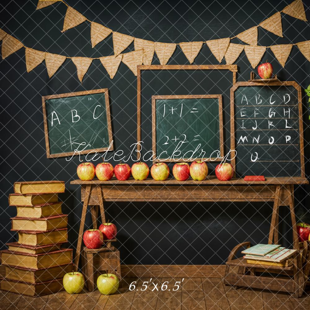 Kate Back to School Book Apple Chalkboard Black Wall Backdrop Designed by Emetselch - Image 2