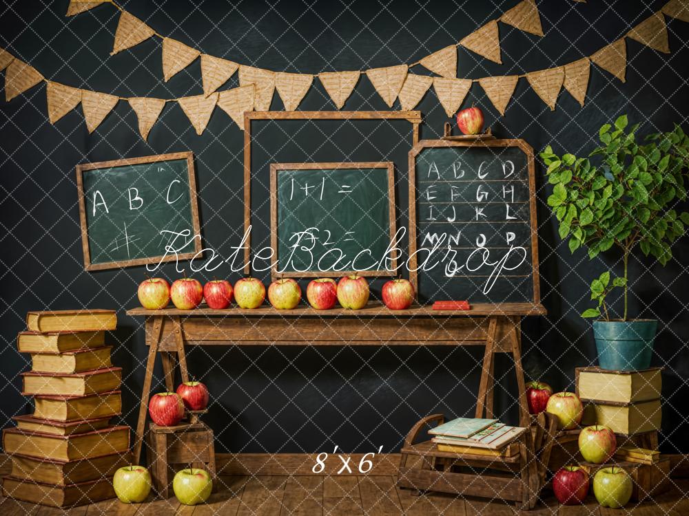Kate Back to School Book Apple Chalkboard Black Wall Backdrop Designed by Emetselch - Image 3