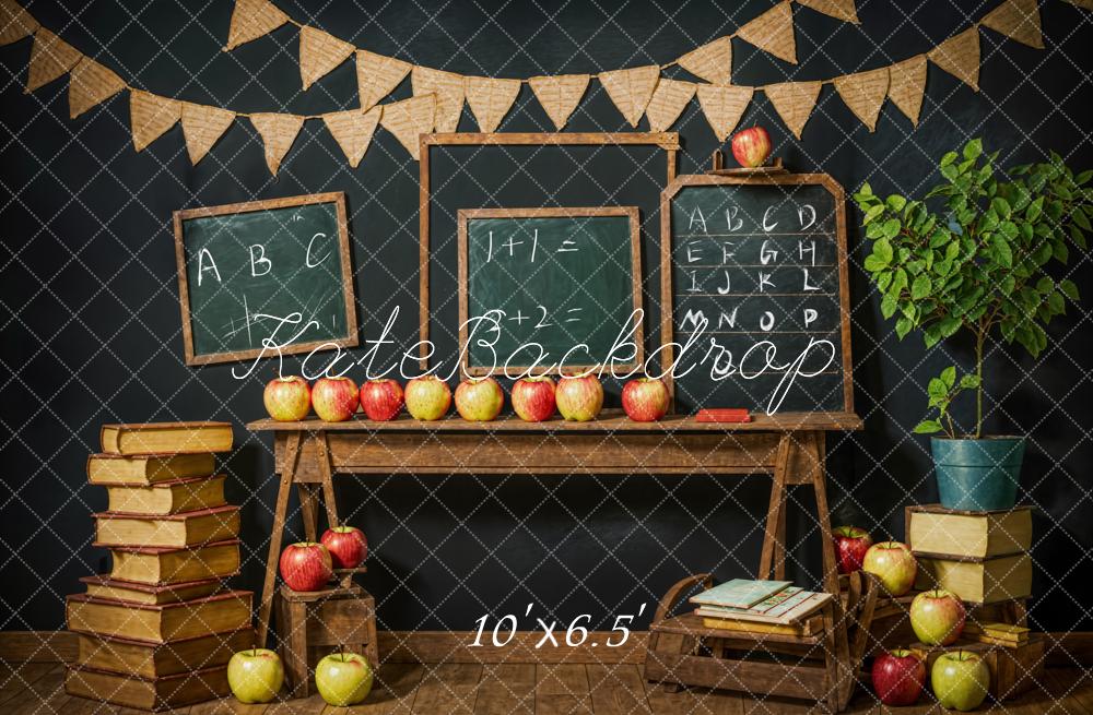 Kate Back to School Book Apple Chalkboard Black Wall Backdrop Designed by Emetselch - Image 4