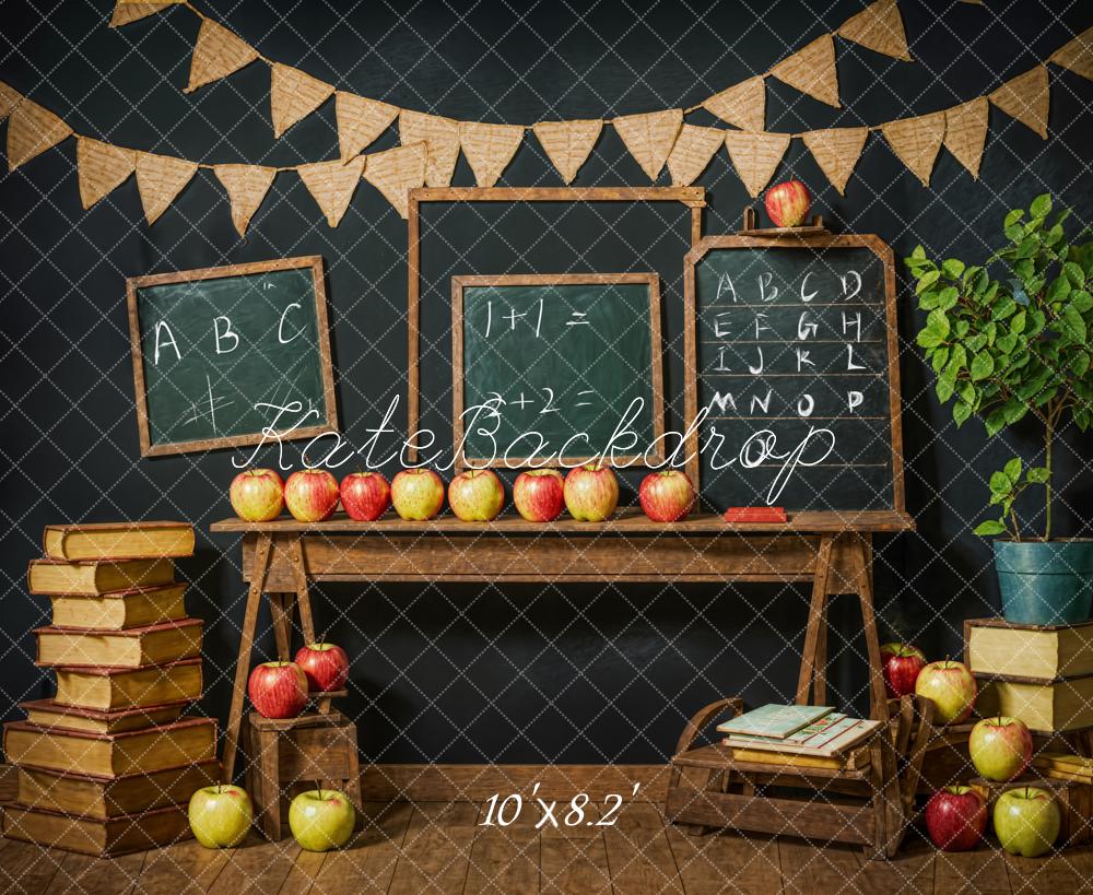 Kate Back to School Book Apple Chalkboard Black Wall Backdrop Designed by Emetselch - Image 5