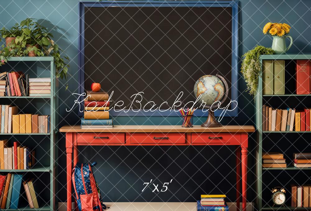 Kate Back to School Book Apple Globe Blackboard Backdrop Designed by Emetselch - Image 2
