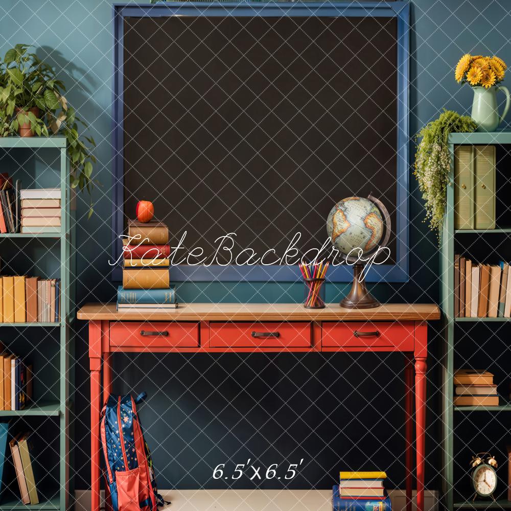 Kate Back to School Book Apple Globe Blackboard Backdrop Designed by Emetselch - Image 4