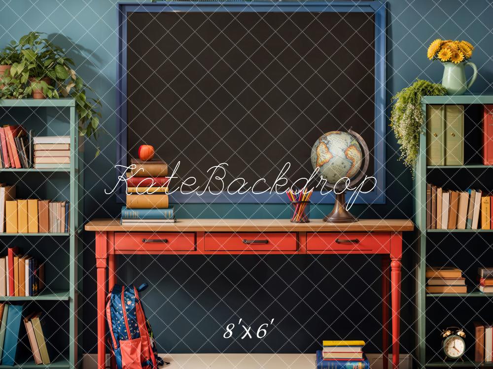 Kate Back to School Book Apple Globe Blackboard Backdrop Designed by Emetselch - Image 6