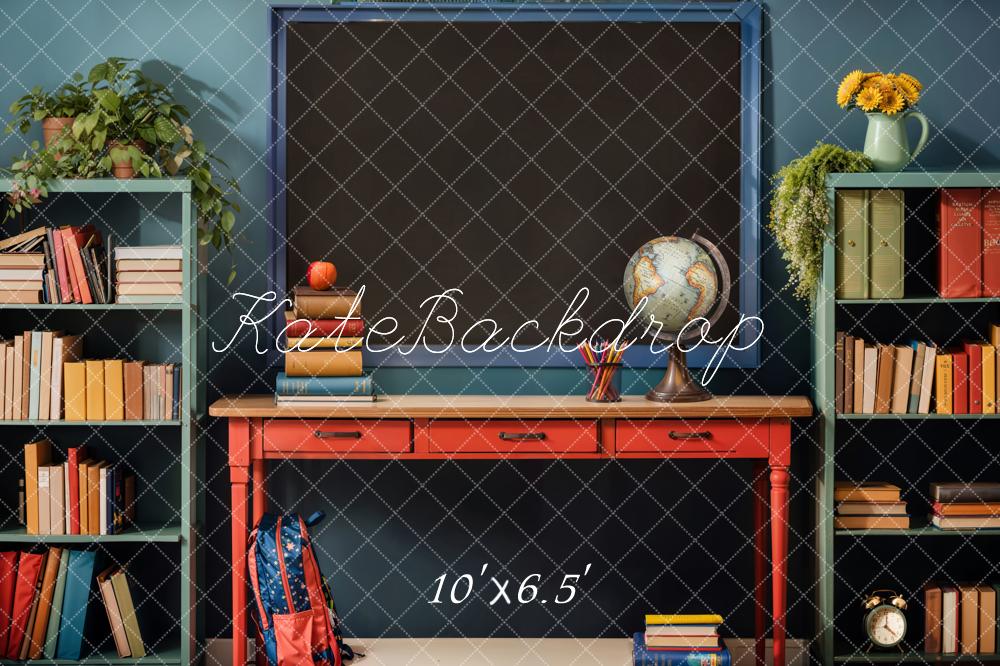 Kate Back to School Book Apple Globe Blackboard Backdrop Designed by Emetselch - Image 7