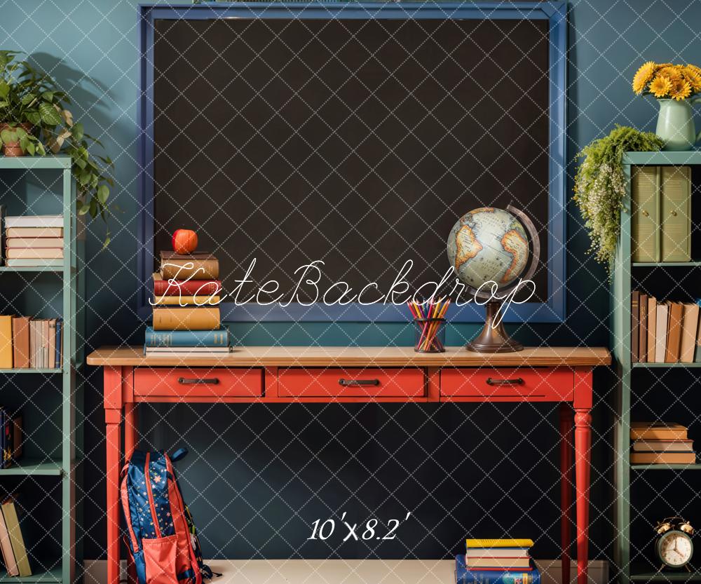 Kate Back to School Book Apple Globe Blackboard Backdrop Designed by Emetselch - Image 8