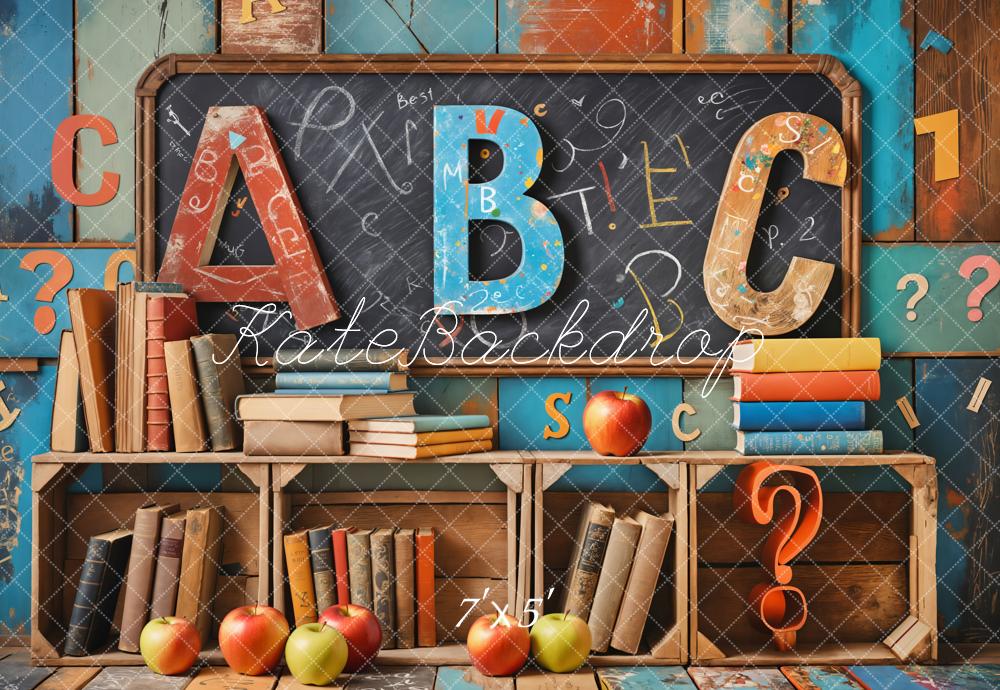 Kate Back to School Book Blackboard Colorful Wooden Wall Backdrop Designed by Emetselch - Image 2