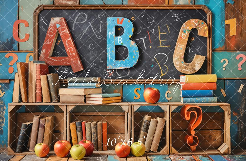 Kate Back to School Book Blackboard Colorful Wooden Wall Backdrop Designed by Emetselch - Image 4