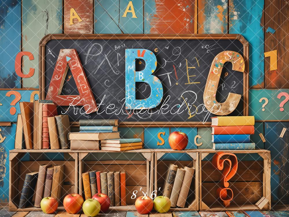 Kate Back to School Book Blackboard Colorful Wooden Wall Backdrop Designed by Emetselch - Image 5