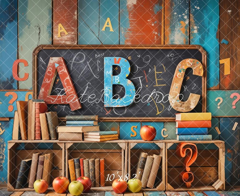 Kate Back to School Book Blackboard Colorful Wooden Wall Backdrop Designed by Emetselch - Image 6