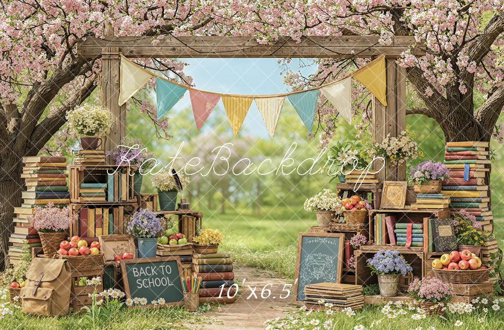 Kate Back To School Books Blossoms Bunting Fleece Backdrop Designed by Emetselch - Image 2