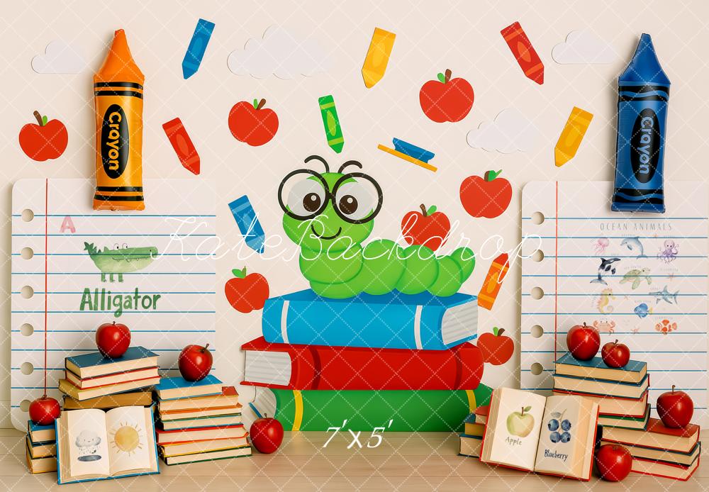 Kate Back to School Books Worm Crayon Backdrop Designed by Patty Robert - Image 2