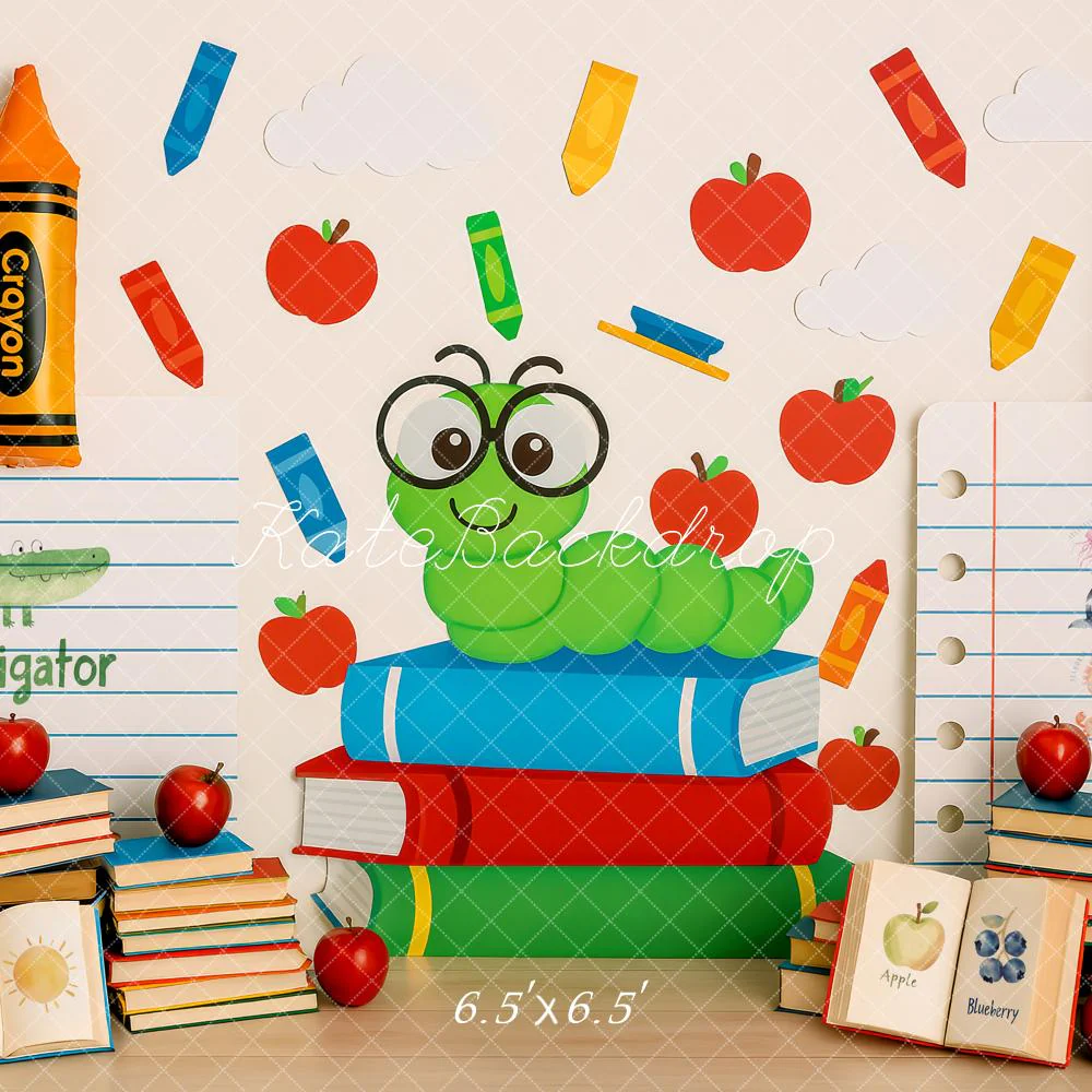 Kate Back to School Books Worm Crayon Backdrop Designed by Patty Robert - Image 4