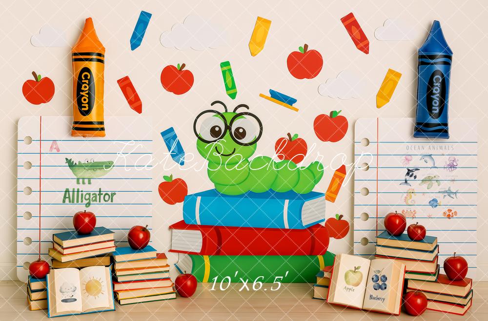 Kate Back to School Books Worm Crayon Backdrop Designed by Patty Robert - Image 6
