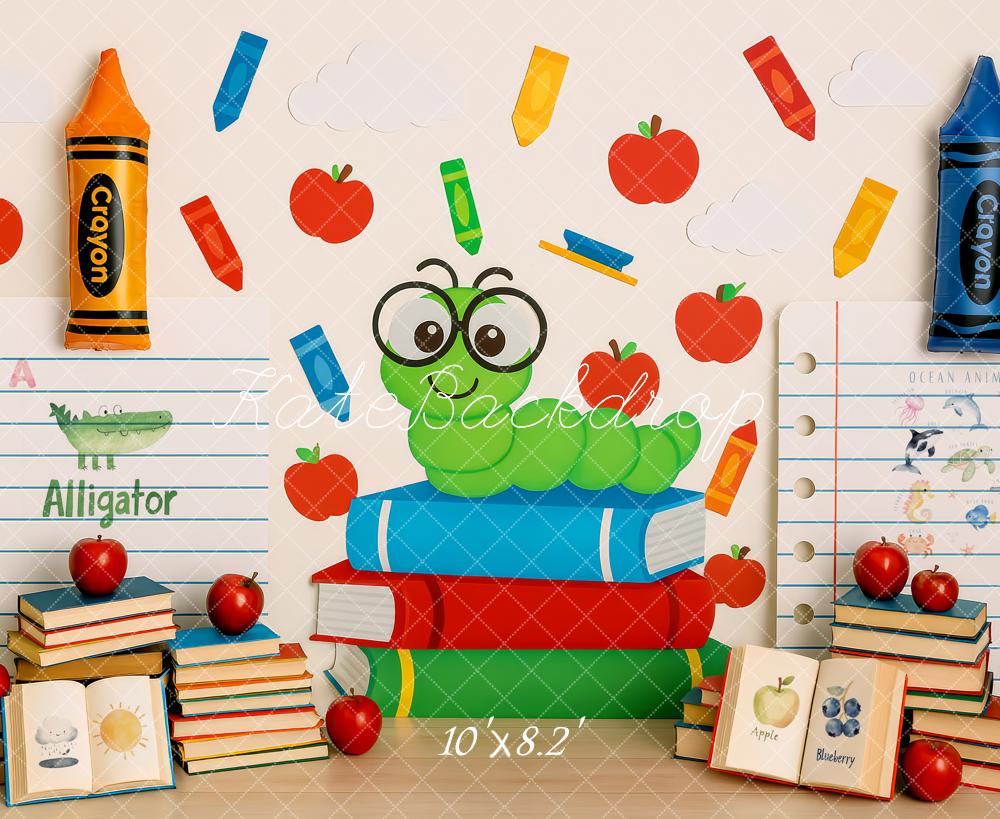 Kate Back to School Books Worm Crayon Backdrop Designed by Patty Robert - Image 7