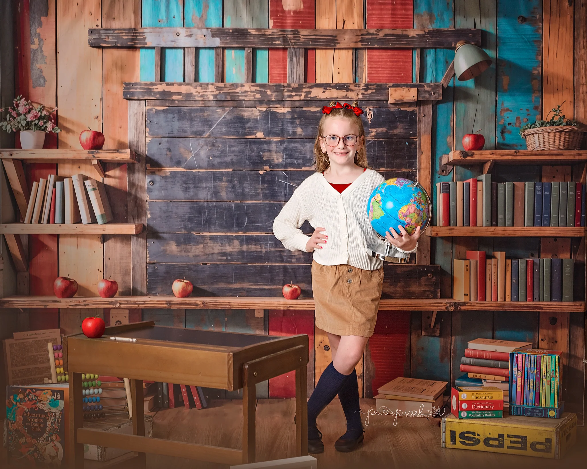 Kate Back to School Bookshelf Blackboard Backdrop Designed by Emetselch - Image 3