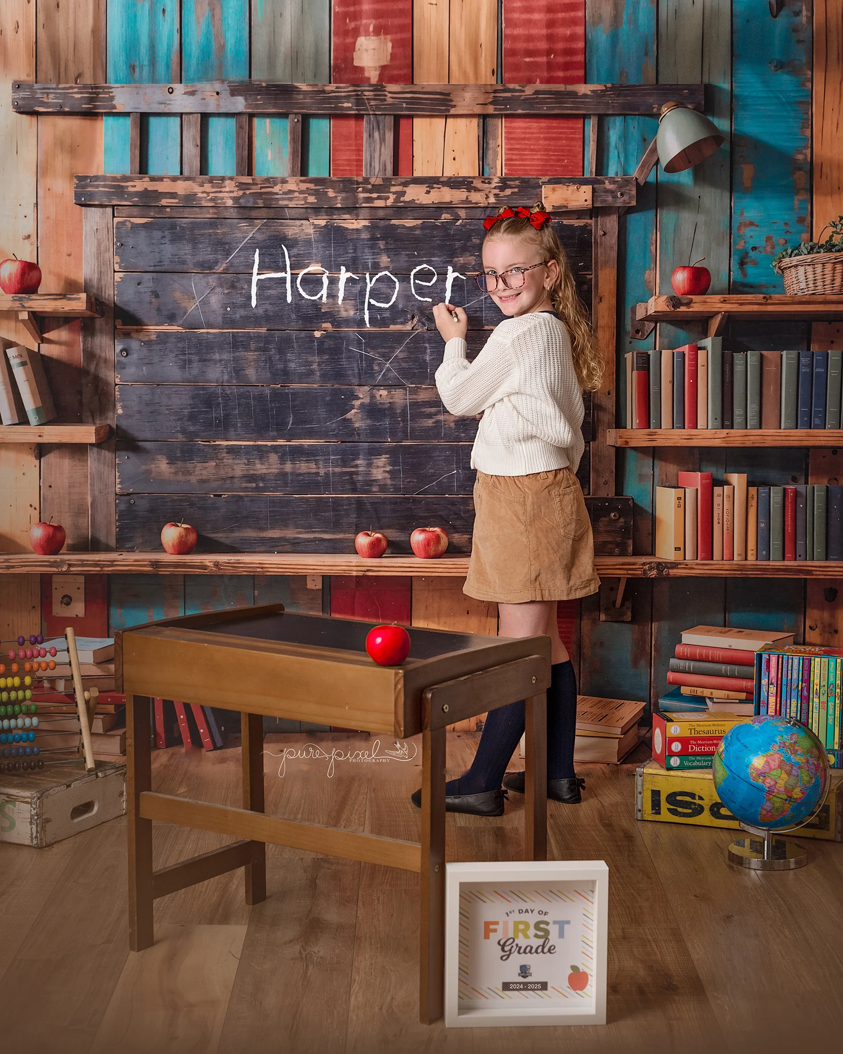 Kate Back to School Bookshelf Blackboard Backdrop Designed by Emetselch - Image 5