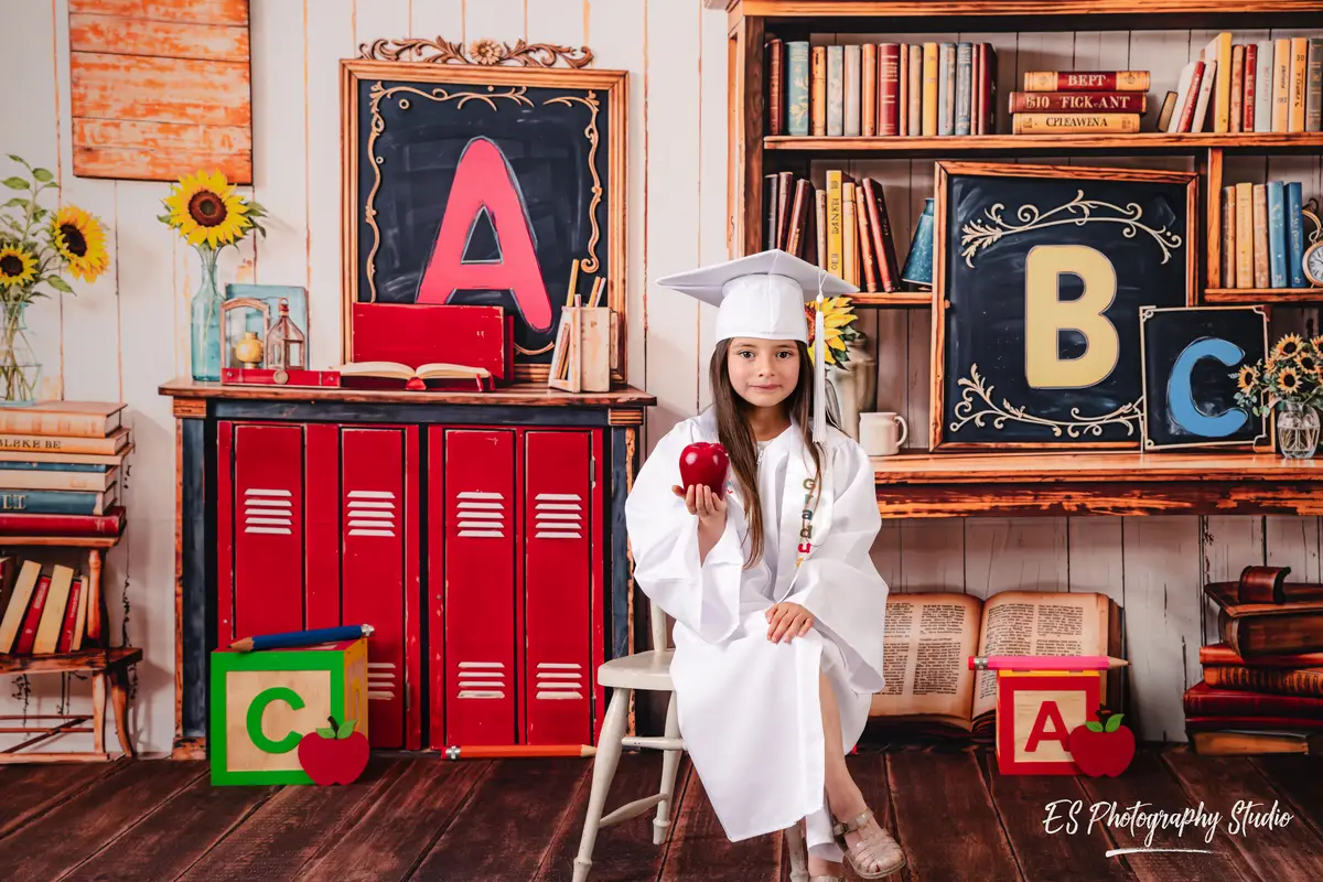 Kate Back to School Bookshelf Blackboard Backdrop Designed by Emetselch - Image 3