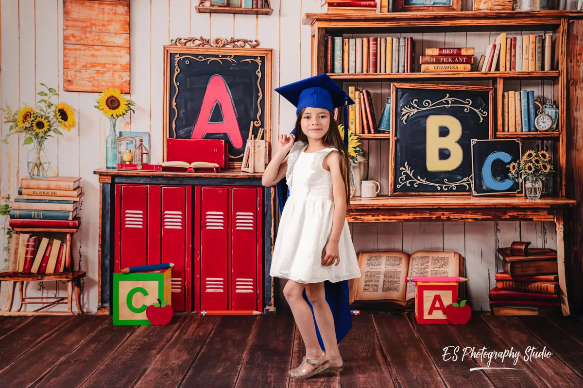 Kate Back to School Bookshelf Blackboard Backdrop Designed by Emetselch - Image 4