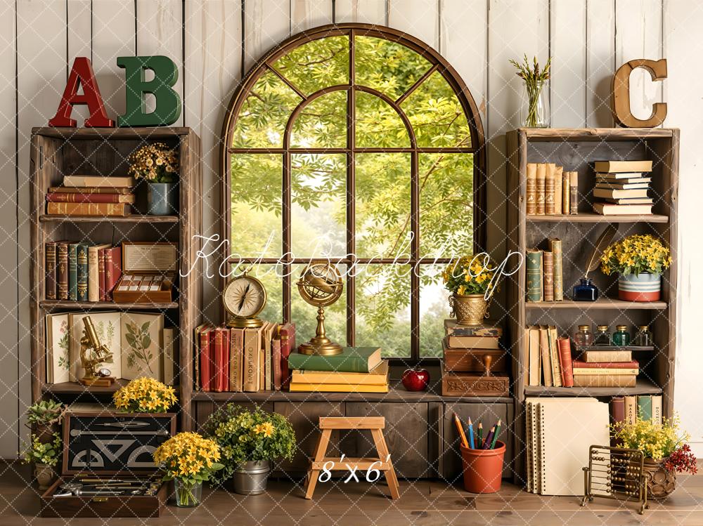 Kate Back to School Bookshelves Vintage Window Backdrop Designed by Emetselch - Image 3
