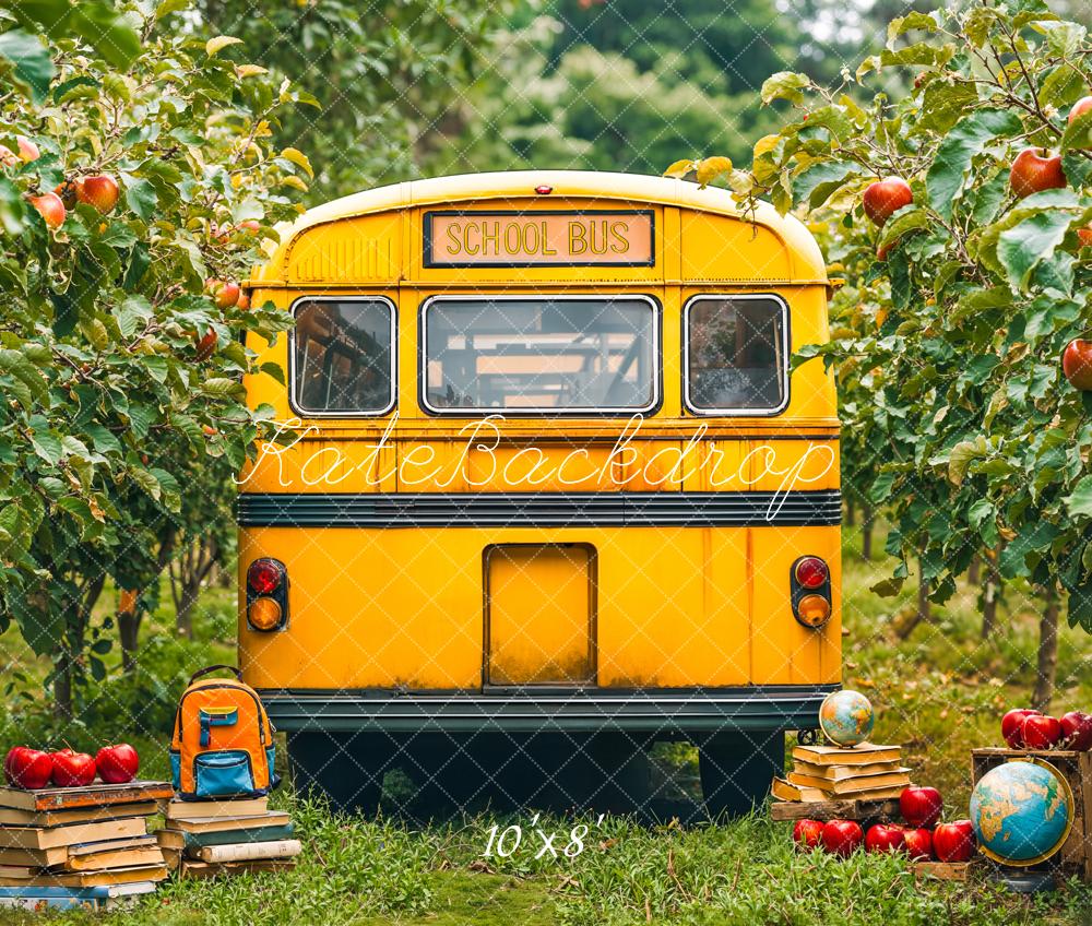 Kate Back To School Bus Apple Orchard Fleece Backdrop Designed by Emetselch - Image 3