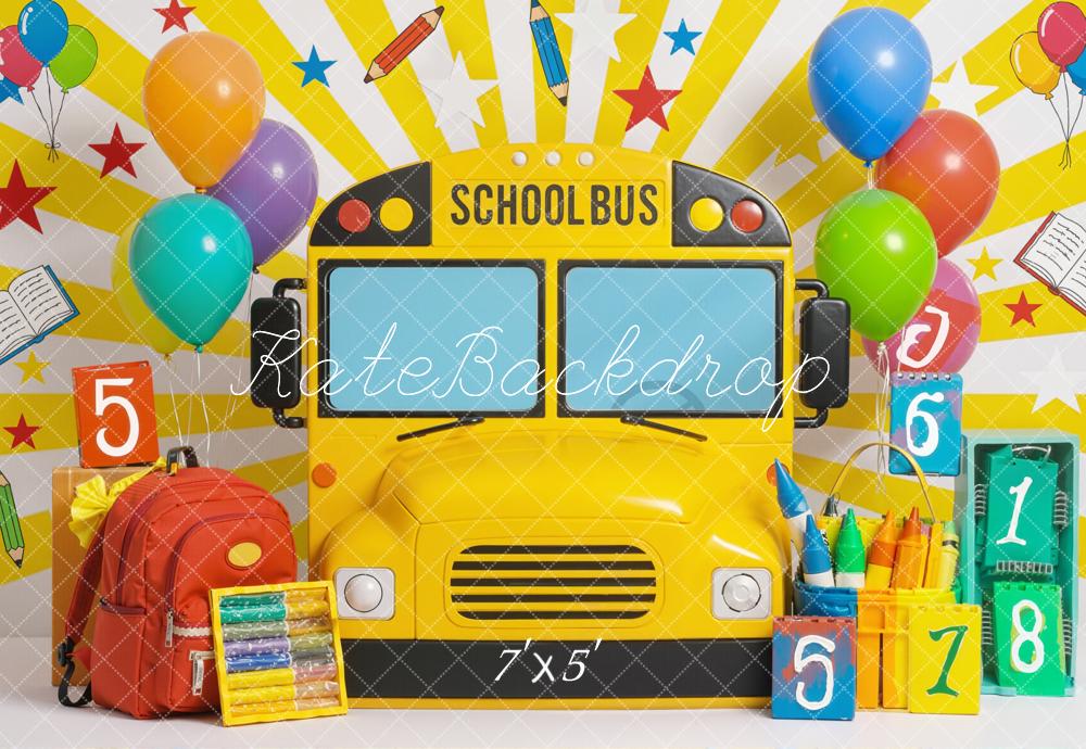 Kate Back To School Bus Balloons Colourful Backdrop Designed by Emstselch