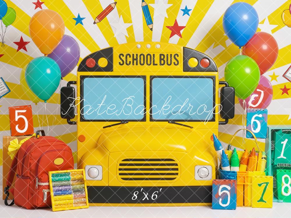 Kate Back To School Bus Balloons Colourful Backdrop Designed by Emstselch - Image 3