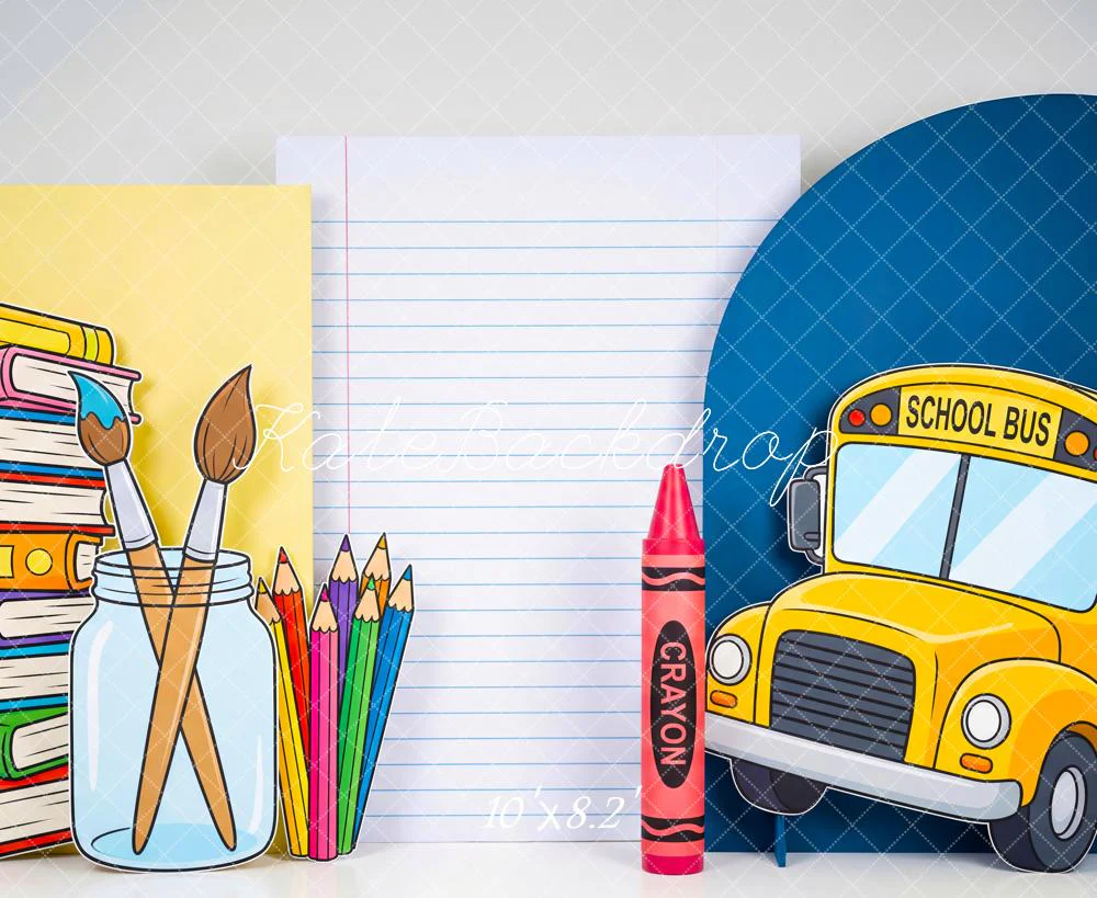 Kate Back To School Bus Books Art Supplies Fleece Backdrop Designed by Patty Robert - Image 3