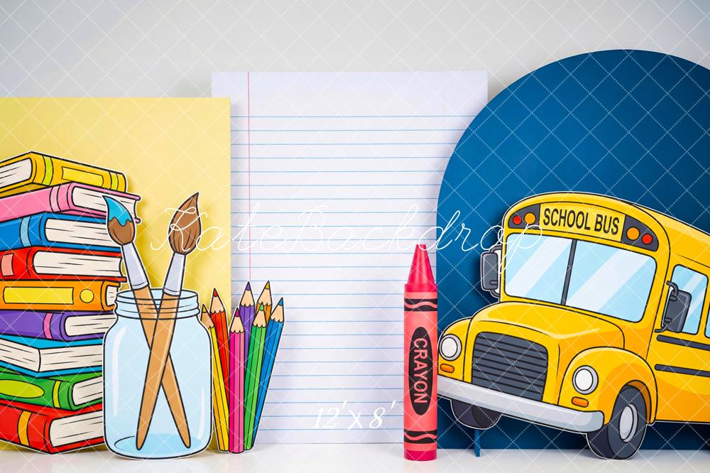 Kate Back To School Bus Books Art Supplies Fleece Backdrop Designed by Patty Robert - Image 4