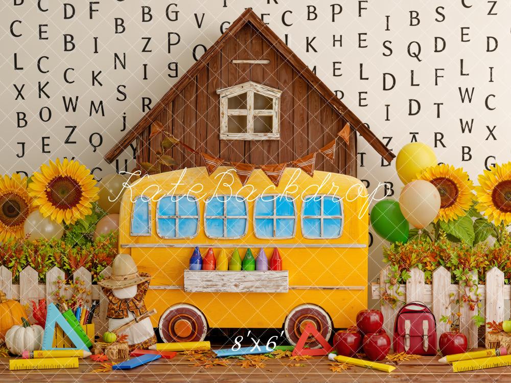 Kate Back To School Bus House Sunflowers Alphabet Backdrop Designed by Emstselch - Image 3