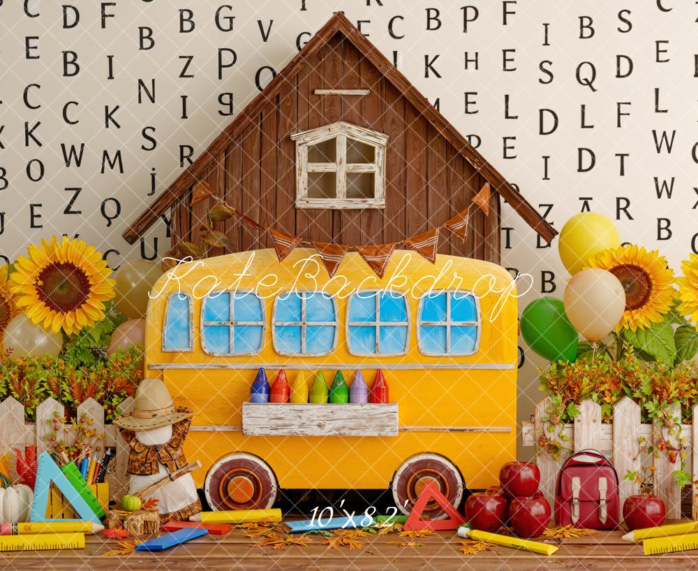 Kate Back To School Bus House Sunflowers Alphabet Backdrop Designed by Emstselch - Image 6