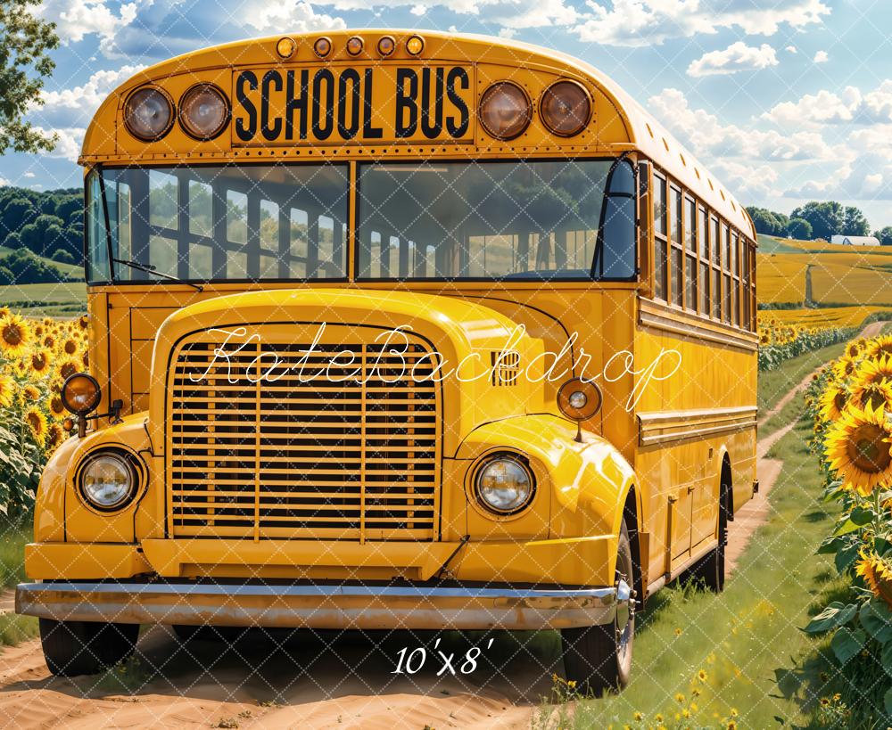 Kate Back To School Bus Sunflower Field Fleece Backdrop Designed by Emetselch - Image 3