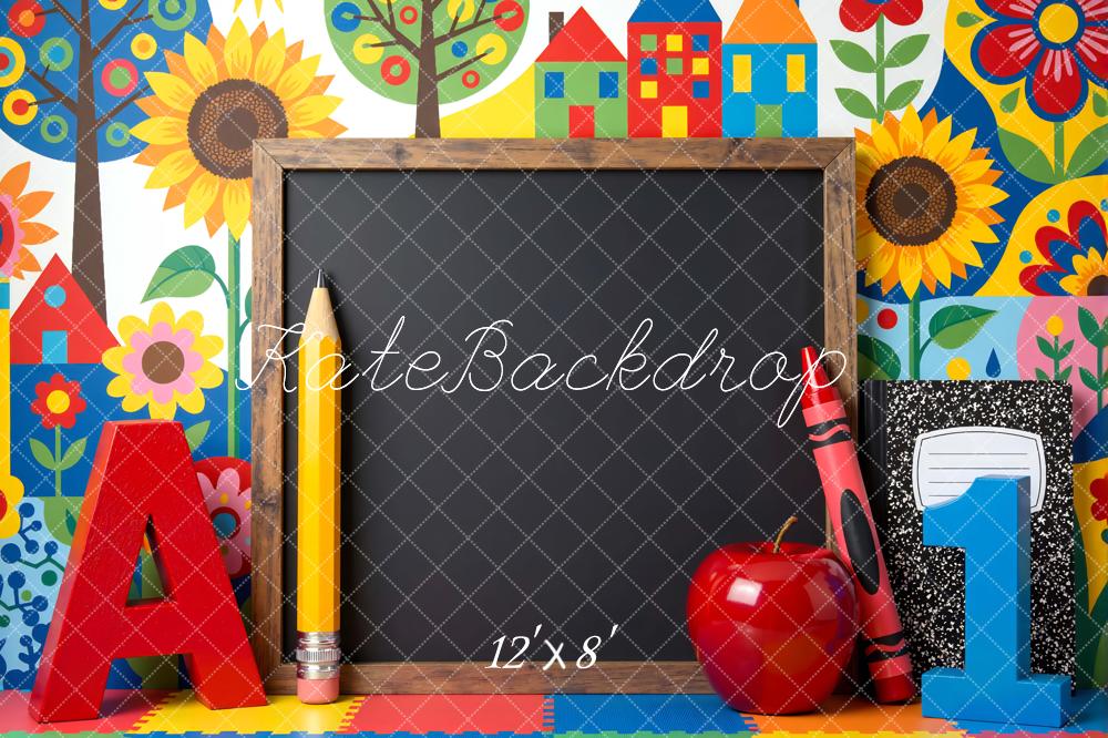 Kate Back To School Chalkboard Apple Colourful Houses Backdrop Designed by Mini MakeBelieve - Image 10