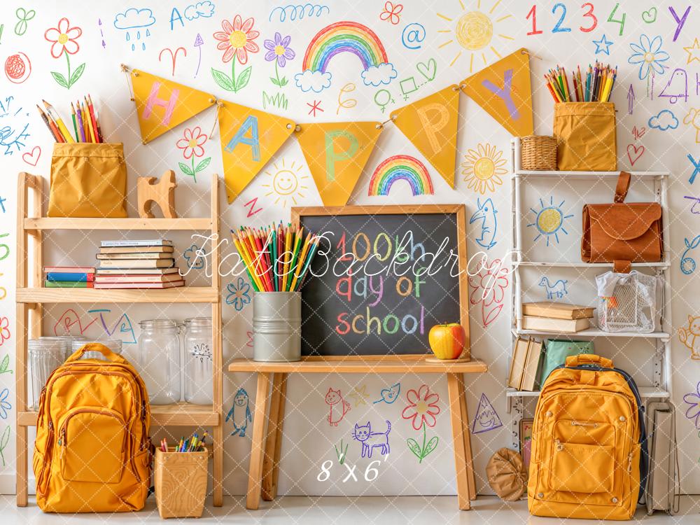 Kate Back To School Classroom Chalkboard Doodles Backdrop Designed by Chain Photography - Image 3