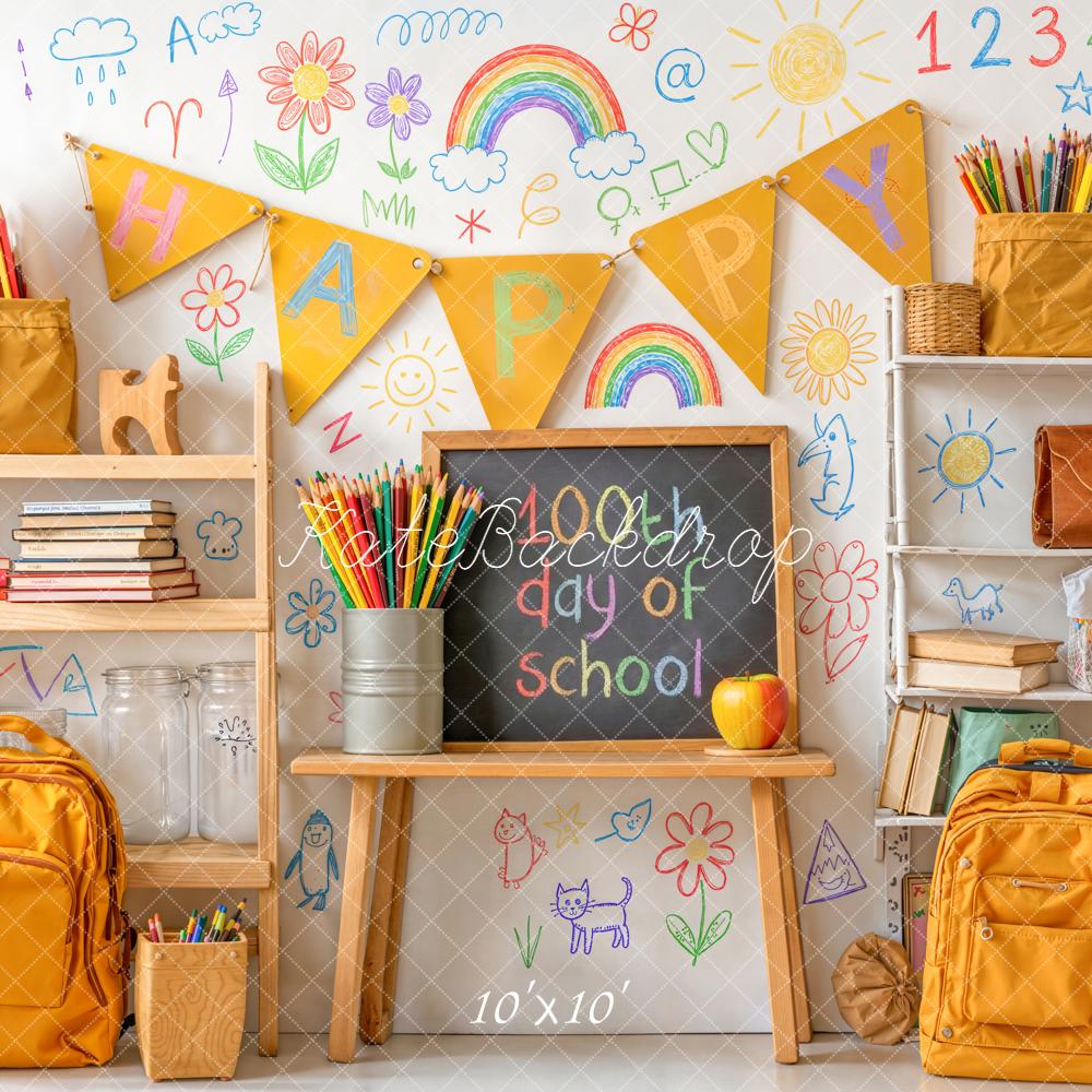 Kate Back To School Classroom Chalkboard Doodles Backdrop Designed by Chain Photography - Image 7