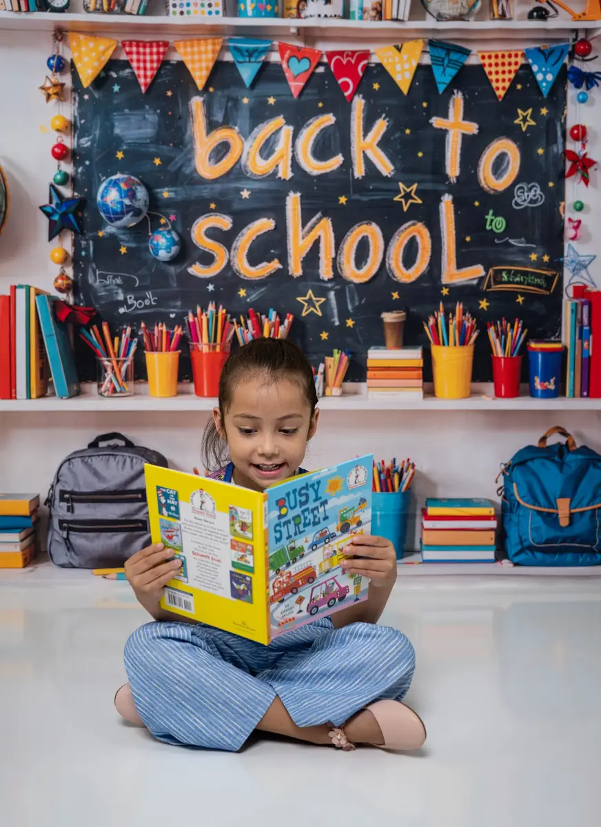 Kate Back to School Colorful Book Graffiti Blackboard Backdrop Designed by Emetselch - Image 4