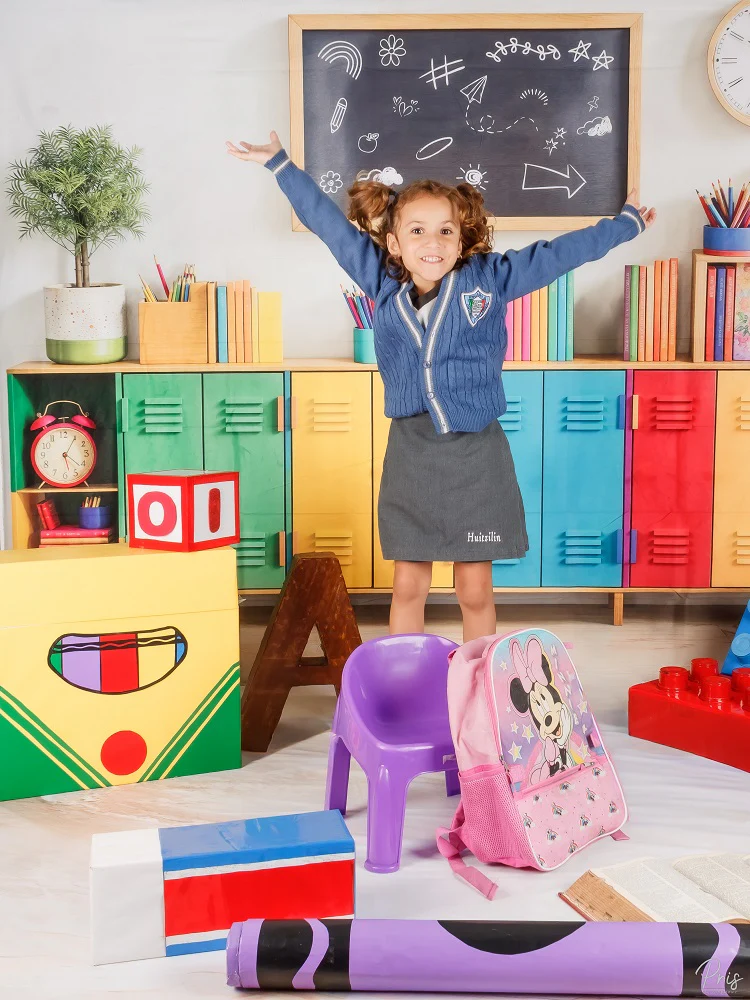 Kate Back to School Colorful Lockers Chalkboard Books Backdrop Designed by Emetselch - Image 3